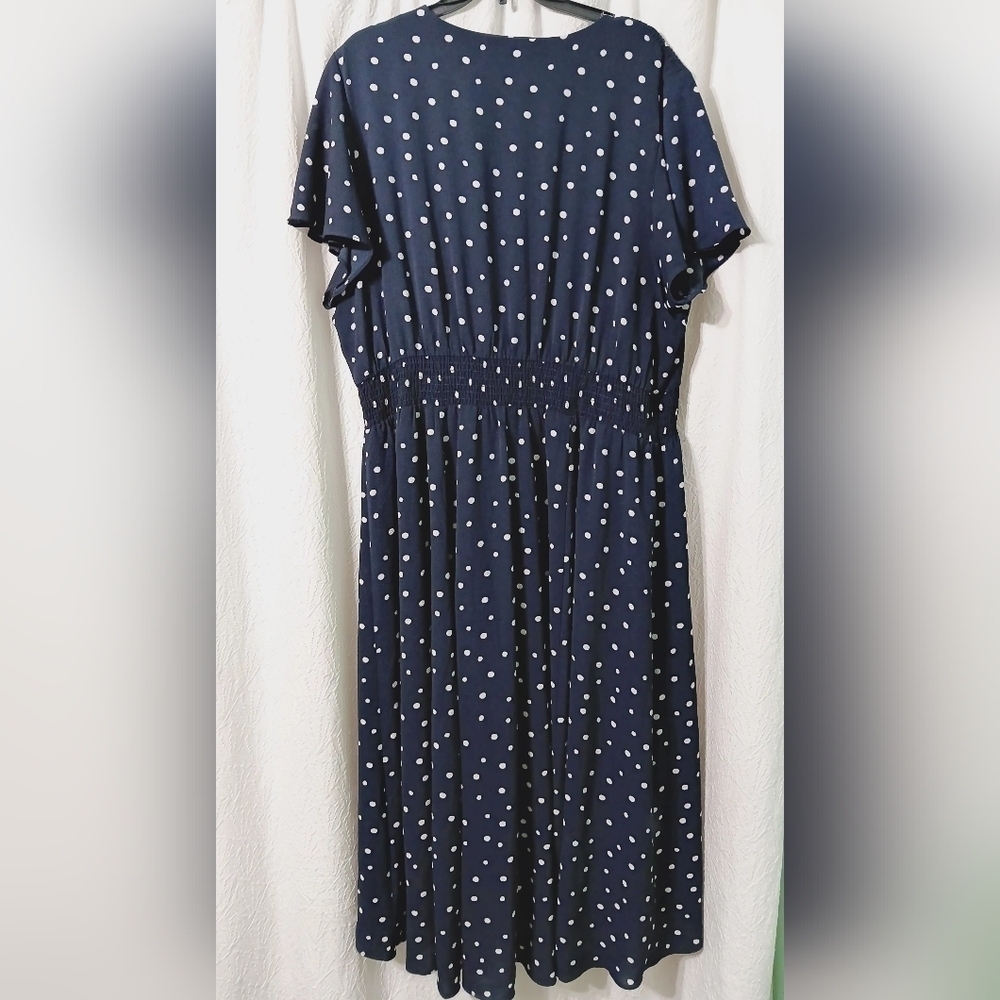Lane Bryant Navy Polka Dot Faux Wrap Dress Size 22/24